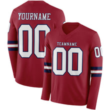 Load image into Gallery viewer, Custom Cardinal White-Navy Long Sleeve Authentic Football Jersey