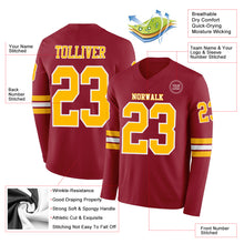 Load image into Gallery viewer, Custom Cardinal Gold-White Long Sleeve Authentic Football Jersey