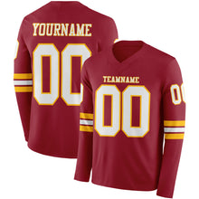 Load image into Gallery viewer, Custom Cardinal White-Gold Long Sleeve Authentic Football Jersey