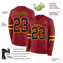 Load image into Gallery viewer, Custom Cardinal Black-Gold Long Sleeve Authentic Football Jersey