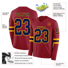 Load image into Gallery viewer, Custom Cardinal Navy-Gold Long Sleeve Authentic Football Jersey