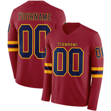 Load image into Gallery viewer, Custom Cardinal Navy-Gold Long Sleeve Authentic Football Jersey