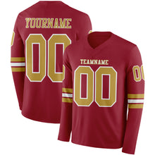 Load image into Gallery viewer, Custom Cardinal Old Gold-White Long Sleeve Authentic Football Jersey