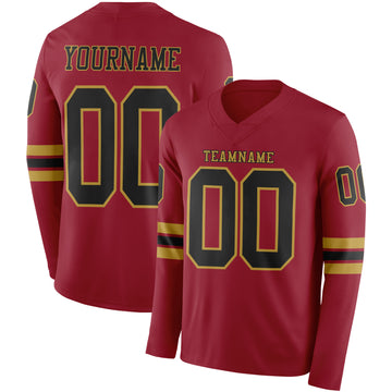Custom Cardinal Black-Old Gold Long Sleeve Authentic Football Jersey