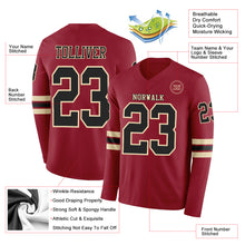 Load image into Gallery viewer, Custom Cardinal Black-Cream Long Sleeve Authentic Football Jersey