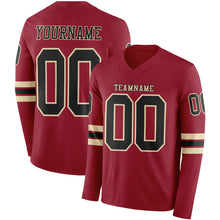 Load image into Gallery viewer, Custom Cardinal Black-Cream Long Sleeve Authentic Football Jersey
