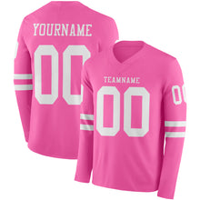 Load image into Gallery viewer, Custom Pink White Long Sleeve Authentic Football Jersey