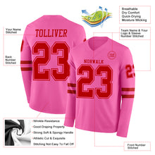 Load image into Gallery viewer, Custom Pink Red Long Sleeve Authentic Football Jersey