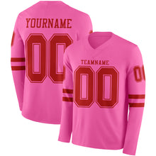 Load image into Gallery viewer, Custom Pink Red Long Sleeve Authentic Football Jersey