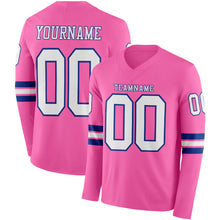 Load image into Gallery viewer, Custom Pink White-Royal Long Sleeve Authentic Football Jersey