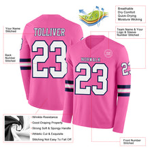 Load image into Gallery viewer, Custom Pink White-Navy Long Sleeve Authentic Football Jersey