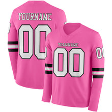 Load image into Gallery viewer, Custom Pink White-Black Long Sleeve Authentic Football Jersey