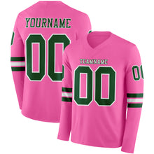 Load image into Gallery viewer, Custom Pink Green-White Long Sleeve Authentic Football Jersey