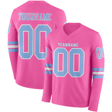 Load image into Gallery viewer, Custom Pink Light Blue-White Long Sleeve Authentic Football Jersey