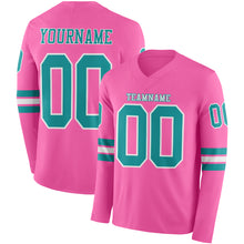 Load image into Gallery viewer, Custom Pink Teal-White Long Sleeve Authentic Football Jersey