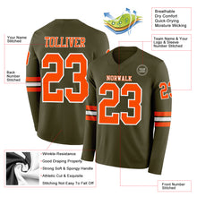 Load image into Gallery viewer, Custom Olive Orange-White Long Sleeve Salute To Service Authentic Football Jersey