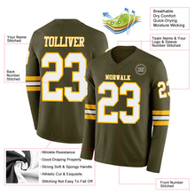 Load image into Gallery viewer, Custom Olive White-Gold Long Sleeve Salute To Service Authentic Football Jersey