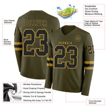 Load image into Gallery viewer, Custom Olive Black-Old Gold Long Sleeve Salute To Service Authentic Football Jersey