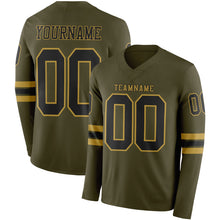 Load image into Gallery viewer, Custom Olive Black-Old Gold Long Sleeve Salute To Service Authentic Football Jersey