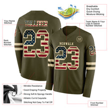 Load image into Gallery viewer, Custom Olive Vintage USA Flag-Cream Long Sleeve Salute To Service Authentic Football Jersey