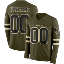 Load image into Gallery viewer, Custom Olive Black-Cream Long Sleeve Salute To Service Authentic Football Jersey