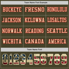 Load image into Gallery viewer, Custom Olive Vintage USA Flag Cream-Red Long Sleeve Salute To Service Authentic Football Jersey