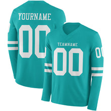 Load image into Gallery viewer, Custom Aqua White Long Sleeve Authentic Football Jersey