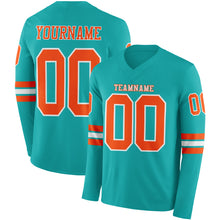 Load image into Gallery viewer, Custom Aqua Orange-White Long Sleeve Authentic Football Jersey