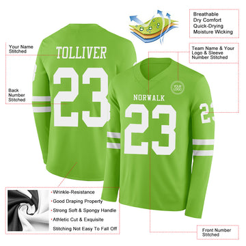 Custom Neon Green White Long Sleeve Authentic Football Jersey
