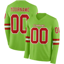 Charger l'image dans la galerie, Custom Neon Green Red-White Long Sleeve Authentic Football Jersey