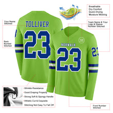 Charger l'image dans la galerie, Custom Neon Green Royal-White Long Sleeve Authentic Football Jersey