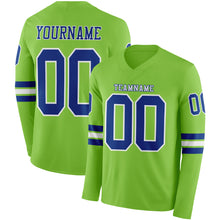 Charger l'image dans la galerie, Custom Neon Green Royal-White Long Sleeve Authentic Football Jersey