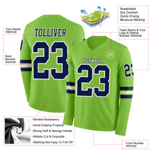 Charger l'image dans la galerie, Custom Neon Green Navy-White Long Sleeve Authentic Football Jersey