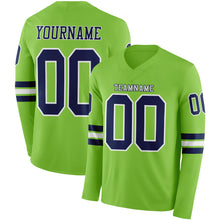 Charger l'image dans la galerie, Custom Neon Green Navy-White Long Sleeve Authentic Football Jersey