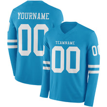 Загрузить изображение в средство просмотра галереи, Custom Panther Blue White Long Sleeve Authentic Football Jersey