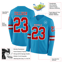 Загрузить изображение в средство просмотра галереи, Custom Panther Blue Red-White Long Sleeve Authentic Football Jersey