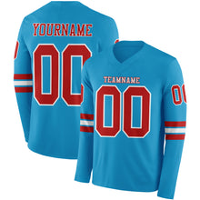 Загрузить изображение в средство просмотра галереи, Custom Panther Blue Red-White Long Sleeve Authentic Football Jersey