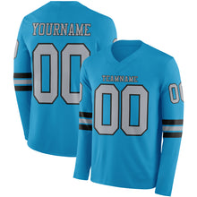 Загрузить изображение в средство просмотра галереи, Custom Panther Blue Gray-Black Long Sleeve Authentic Football Jersey
