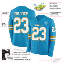 Загрузить изображение в средство просмотра галереи, Custom Panther Blue White-Old Gold Long Sleeve Authentic Football Jersey