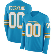 Загрузить изображение в средство просмотра галереи, Custom Panther Blue White-Old Gold Long Sleeve Authentic Football Jersey