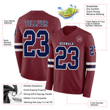 Load image into Gallery viewer, Custom Burgundy Navy-White Long Sleeve Authentic Football Jersey