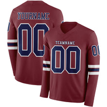 Load image into Gallery viewer, Custom Burgundy Navy-White Long Sleeve Authentic Football Jersey