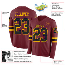 Load image into Gallery viewer, Custom Burgundy Black-Gold Long Sleeve Authentic Football Jersey