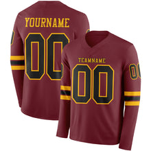 Load image into Gallery viewer, Custom Burgundy Black-Gold Long Sleeve Authentic Football Jersey