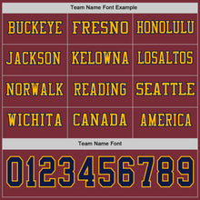 Load image into Gallery viewer, Custom Burgundy Navy-Gold Long Sleeve Authentic Football Jersey