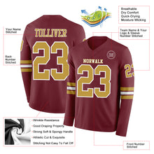 Load image into Gallery viewer, Custom Burgundy Old Gold-White Long Sleeve Authentic Football Jersey