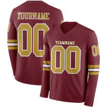 Load image into Gallery viewer, Custom Burgundy Old Gold-White Long Sleeve Authentic Football Jersey