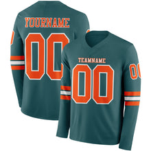 Load image into Gallery viewer, Custom Midnight Green Orange-White Long Sleeve Authentic Football Jersey