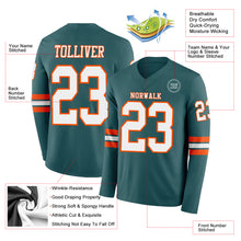 Load image into Gallery viewer, Custom Midnight Green White-Orange Long Sleeve Authentic Football Jersey