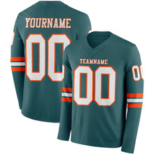Load image into Gallery viewer, Custom Midnight Green White-Orange Long Sleeve Authentic Football Jersey